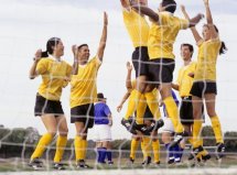 Soccer team cheering after