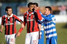 Boateng makes the pitch during an AC Milan friendly against Pro Patria