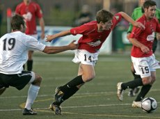 Menace general manager Matt Homonoff says that Michael Thaden, center, in addition to Menace will wear their old Frito-Lay emblazoned kits the USASA Region II tournament. (Bill Neibergall/The join)