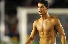 Shirtless soccer players
