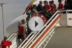 The Spanish national soccer team returned to Madrid Spain