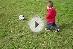 Toddler kicking a soccer football at 1.5 years old!